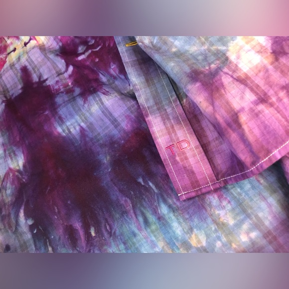 Upcycled One of One tie-dyed Thomas Dean shirt XXL purple box plaid - Picture 10 of 16